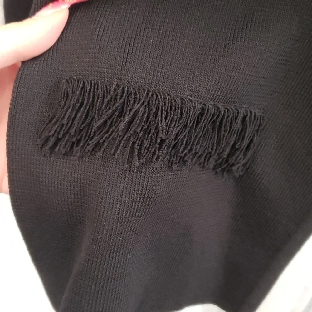 Black Sweater Cardigan with Fringe - Picture 4 of 5